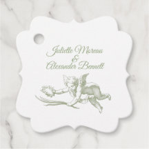 Olivgrön Toile de Jouy Kerubins Bröllopsgavsetiket