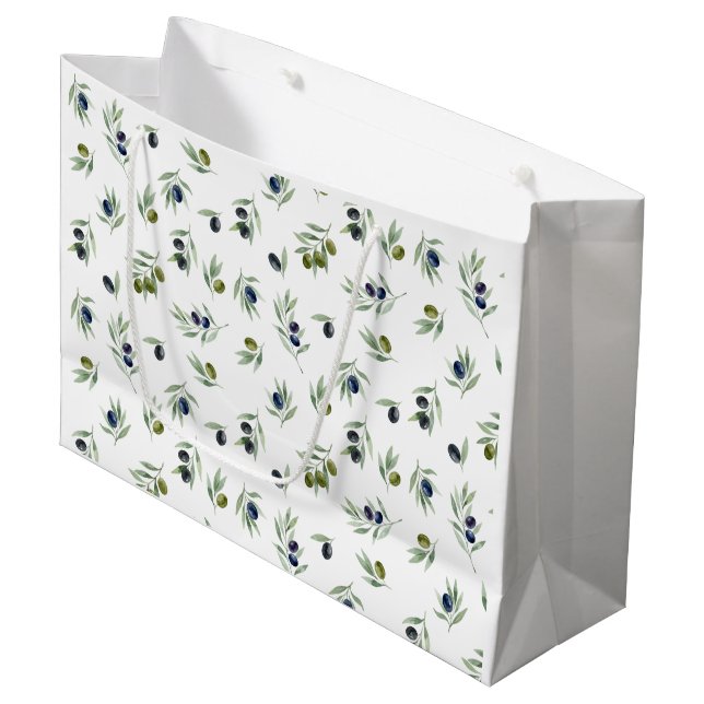 Olivgröna blad Vattenfärg Blommönster (Framsidan Vinklad)