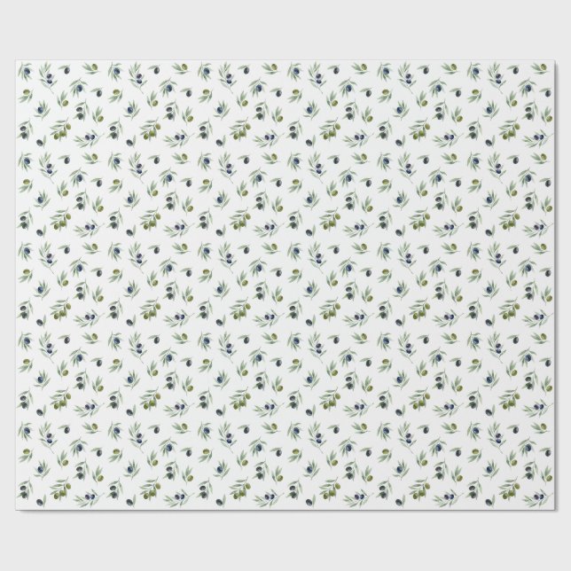 Olivgröna blad Vattenfärg Blommönster Presentpapper (Platt)