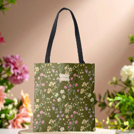 Olivgröna blommor Trädgård Trendigt Unikt Tygkasse