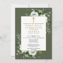 Olivgröna boho blommiga första heliga kommunion