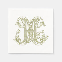 Olivgröna cocktailservetter med monogram "H"