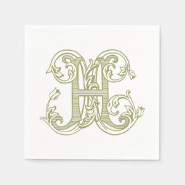 Olivgröna cocktailservetter med monogram "H" Pappersservett