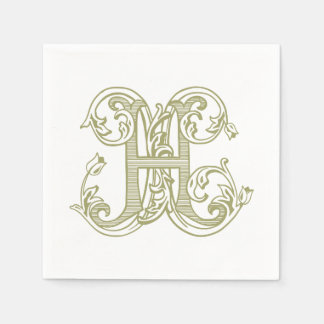 Olivgröna cocktailservetter med monogram "H" Pappersservett