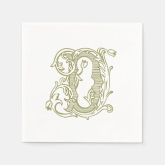 Olivgröna "D" monogram cocktailsservetter Pappersservett