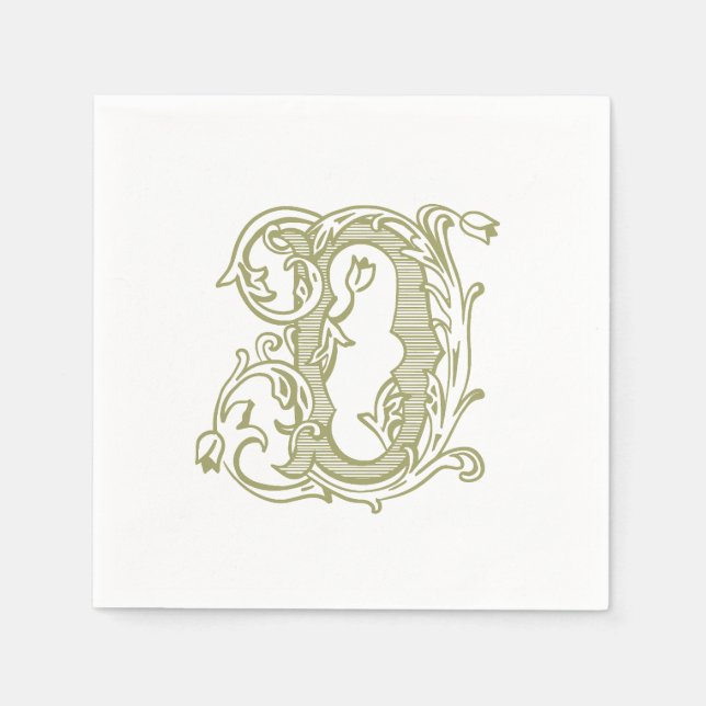 Olivgröna "D" monogram cocktailsservetter Pappersservett (Framsidan)