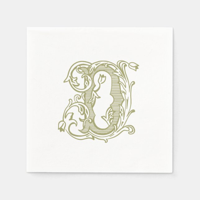 Olivgröna "D" monogram cocktailsservetter Pappersservett (Framsidan)