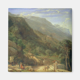 Olivgröna dungar på Varenna, sjö Como, italien, Magnet
