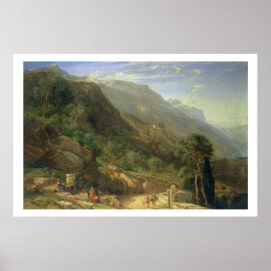 Olivgröna dungar på Varenna, sjö Como, italien, Poster