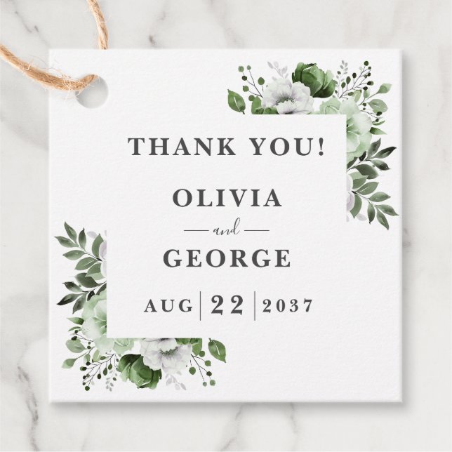 Olivgröna Landsbygdsblommiga Bröllop Tack Gåvor Etiketter (Framsida)