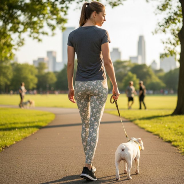 Olivgröna Leggings med Lekfulla Pitbulls & Leksake (Skapare uppladdad)