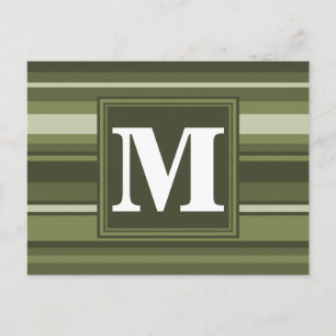 Olivgröna monogramränder vykort
