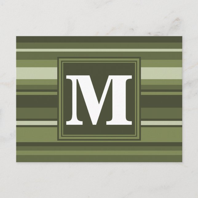 Olivgröna monogramränder vykort (Framsida)