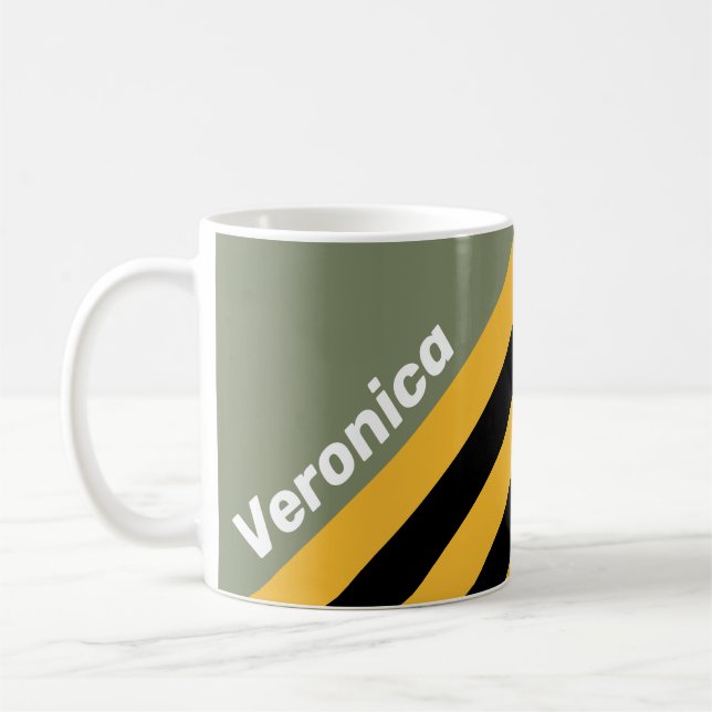 Olivgröna Nattljus Ränder med Namn Kaffemugg (Vänster)