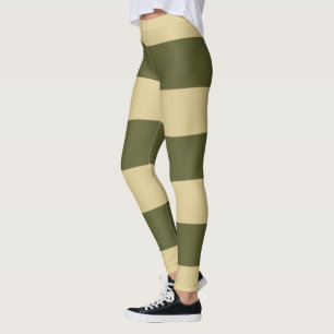 Olivgröna och Tan-ränder Leggings