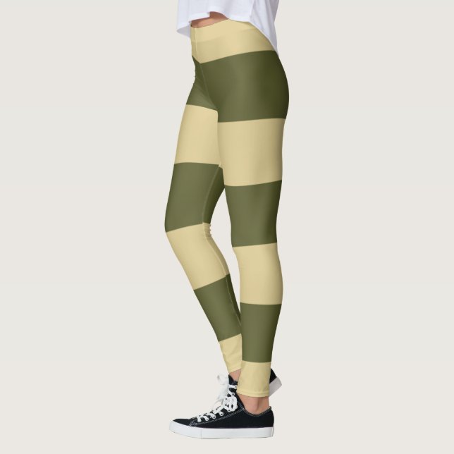 Olivgröna och Tan-ränder Leggings (Vänster)