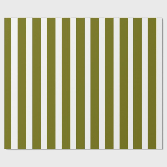 Olivgröna och vita klassiska vertikala ränder presentpapper (Platt)