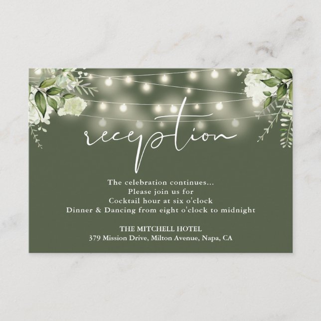 Olivgröna Strängljus Blommig Bröllopsmottagning Tilläggskort (Framsida)