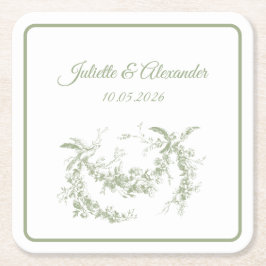 Olivgröna Toile de Jouy Bröllopspappersunderlägg Underlägg Papper Kvadrat