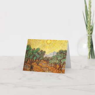 Olivgröna träd gul himmel- & solVan Gogh konst Kort