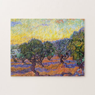 Olivgröna träd, orange himmel Van Gogh Vincent Pussel
