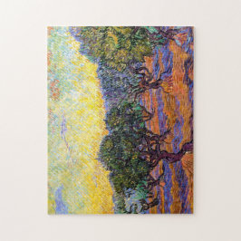 Olivgröna träd, orange himmel Van Gogh Vincent Pussel
