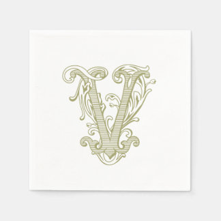 Olivgröna "V" monogram cocktailsservetter Pappersservett