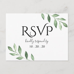 Olivgrönhet Botanisk Akvarell Bröllop RSVP Vykort
