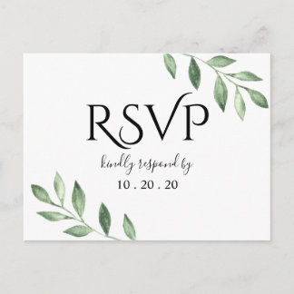 Olivgrönhet Botanisk Akvarell Bröllop RSVP Vykort