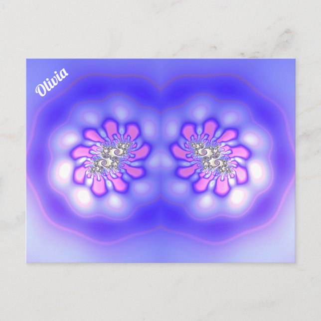 OLIVIA ~ 3D Fraktal Design ~ Rosa Blå Mauve ~ Vykort (Framsida)