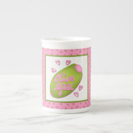Olivia älskar dig, rolig retro-kärlek benporslin mugg