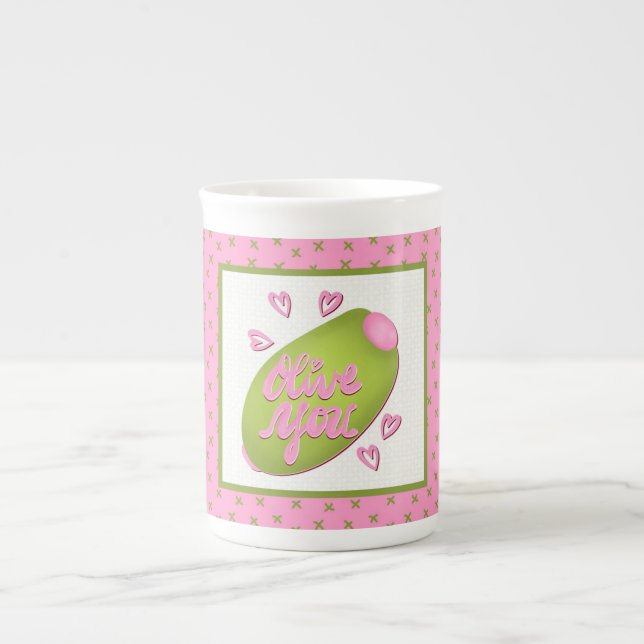 Olivia älskar dig, rolig retro-kärlek benporslin mugg (Framsidan)