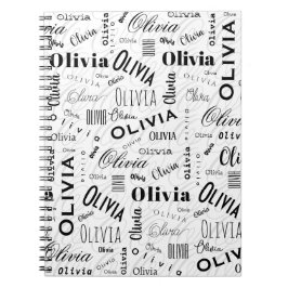 Olivia Anpassat Namn Svart Vitt Anteckningsbok