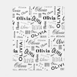 Olivia Anpassat Namn Svart Vitt Fleecefilt