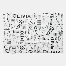 Olivia Anpassat Namn Svart Vitt Kökshandduk
