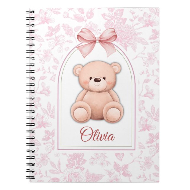 Olivia | Anpassningsbar Rosa Nalle Försörjningsdes Anteckningsbok (Framsidan)