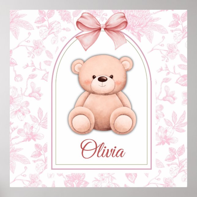 Olivia | Anpassningsbar Rosa Nalle Försörjningsdes Poster (Framsidan)