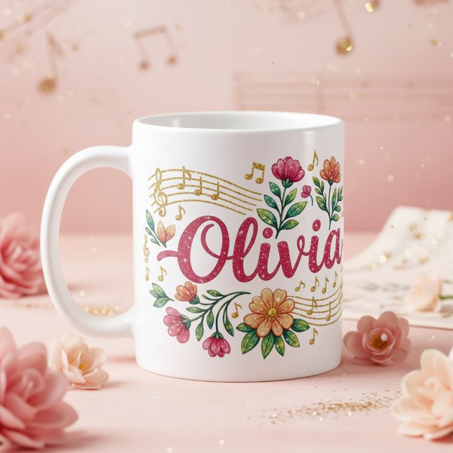 Olivia Blommig Musikkärlek Glittermugg Kaffemugg (Olivia Floral Music Lover Glitter Mug)
