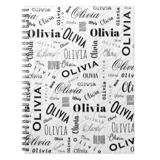 Olivia Custom Name Black White  Anteckningsbok