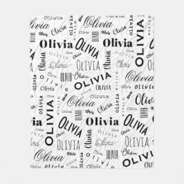 Olivia Custom Name Black White Fleecefilt