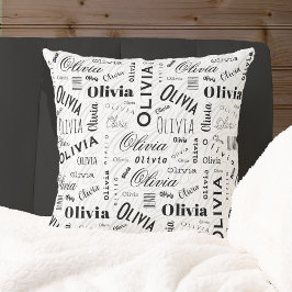 Olivia Custom Name Black White Kudde