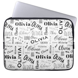 Olivia Custom Name Black White Laptop Fodral