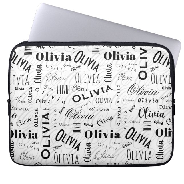 Olivia Custom Name Black White  Laptop Fodral (Framsidan)