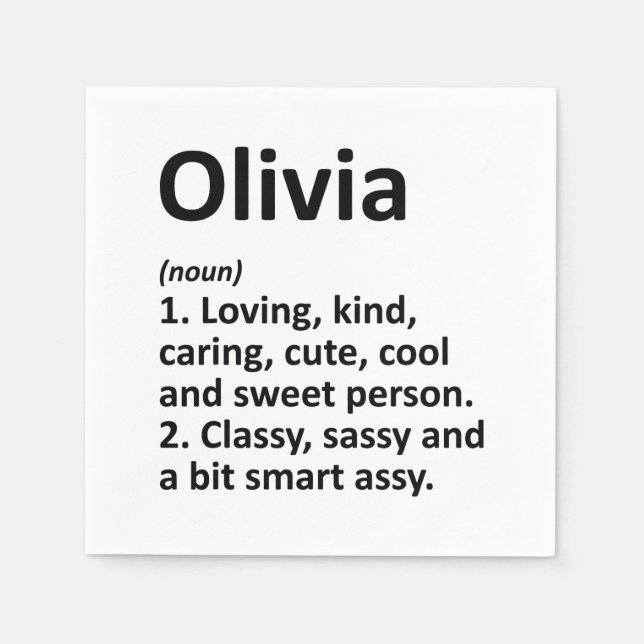 OLIVIA Definition Personlig Namn Funny Birthday Pappersservett (Framsidan)