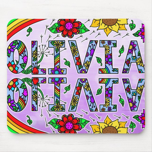 Olivia, Digital Folk Art Stil Girl Girl's Namn Musmatta (Framsidan)