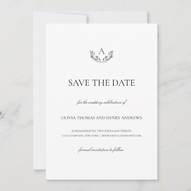 Olivia Elegant Bröllopsmonogram - Spara datum Datumet (Framsida)