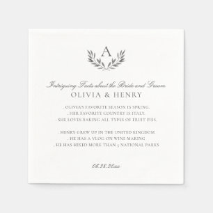 Olivia Elegant Grått Monogram Bröllop Roligt Facts Pappersservett