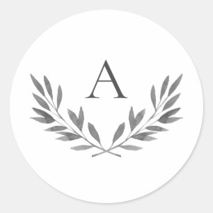 Olivia Elegant Grått Monogram Bröllop Sticker Runt Klistermärke