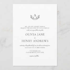 Olivia Elegant Simple Grått Monogram Bröllop Inbjudningar
