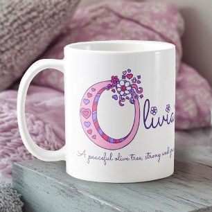 Olivia eller för nolla initial känd menande rosa kaffemugg